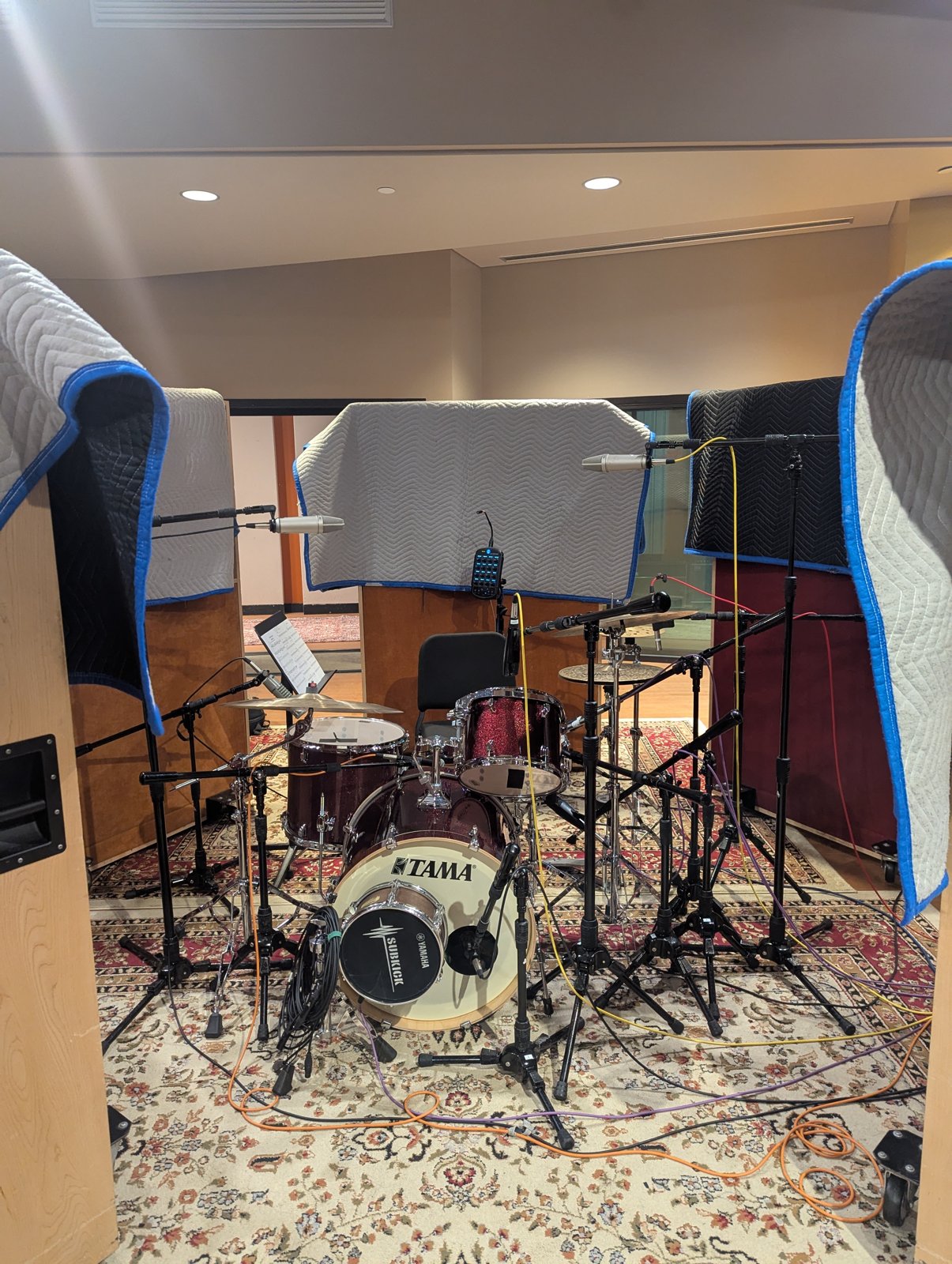 Recording studio drum kit setup